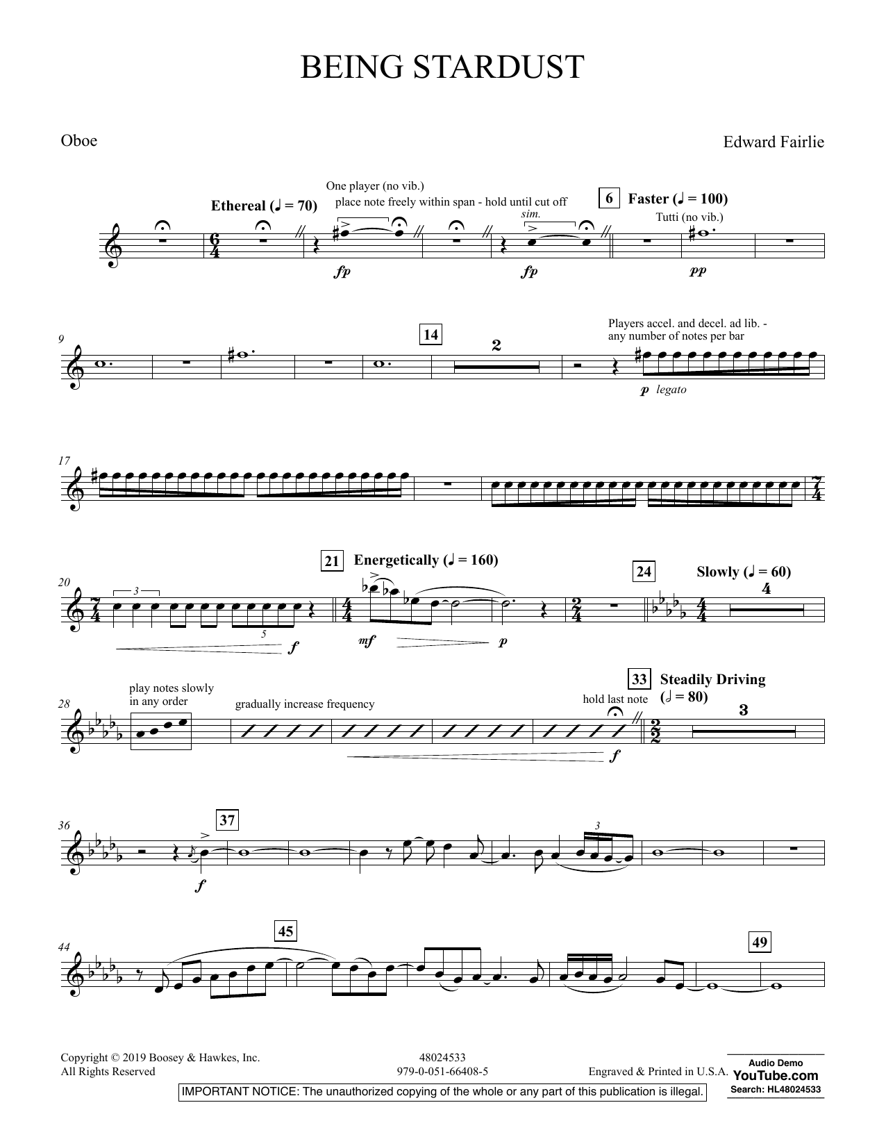 Edward Fairlie Being Stardust - Oboe sheet music preview music notes and score for Concert Band including 2 page(s)