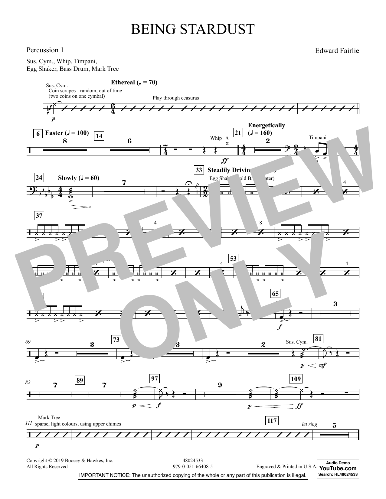Learn to play Edward Fairlie Being Stardust - Percussion 1 sheet music for Concert Band in minutes. Edward Fairlie Being Stardust - Percussion 1 sheet music preview music notes and score for Concert Band including 1 page(s)
