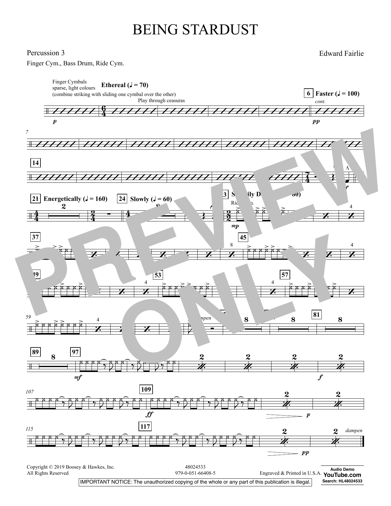 Learn to play Edward Fairlie Being Stardust - Percussion 3 sheet music for Concert Band in minutes. Edward Fairlie Being Stardust - Percussion 3 sheet music preview music notes and score for Concert Band including 1 page(s)