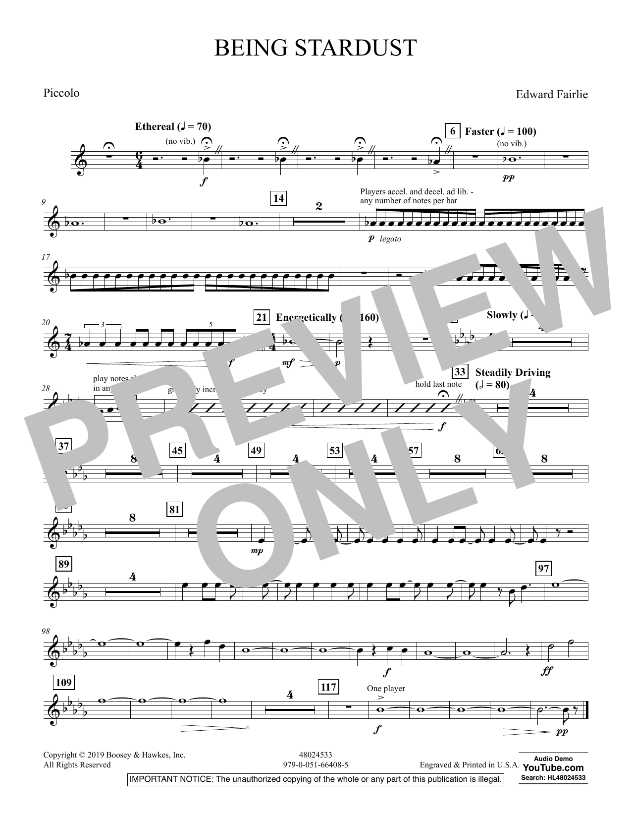 Learn to play Edward Fairlie Being Stardust - Piccolo sheet music for Concert Band in minutes. Edward Fairlie Being Stardust - Piccolo sheet music preview music notes and score for Concert Band including 1 page(s)