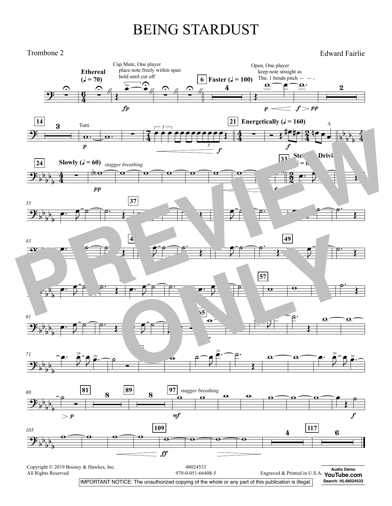 Learn to play Edward Fairlie Being Stardust - Trombone 2 sheet music for Concert Band in minutes. Edward Fairlie Being Stardust - Trombone 2 sheet music preview music notes and score for Concert Band including 1 page(s)