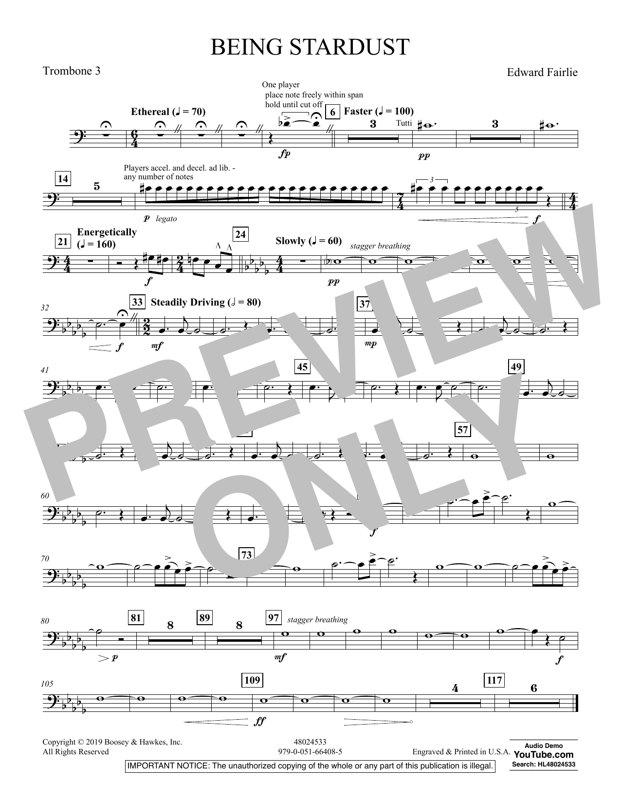 Learn to play Edward Fairlie Being Stardust - Trombone 3 sheet music for Concert Band in minutes. Edward Fairlie Being Stardust - Trombone 3 sheet music preview music notes and score for Concert Band including 1 page(s)