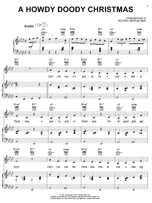 Learn to play Edward George Kean A Howdy Doody Christmas (from The Howdy Doody Show) sheet music for Piano, Vocal & Guitar (Right-Hand Melody) in minutes. Edward George Kean A Howdy Doody Christmas (from The Howdy Doody Show) sheet music preview music notes and score for Piano, Vocal & Guitar (Right-Hand Melody) including 6 page(s)