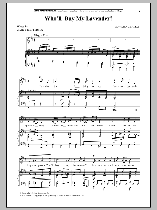 Learn to play Edward German Who'll Buy My Lavender? sheet music for Piano & Vocal in minutes. Edward German Who'll Buy My Lavender? sheet music notes and chords