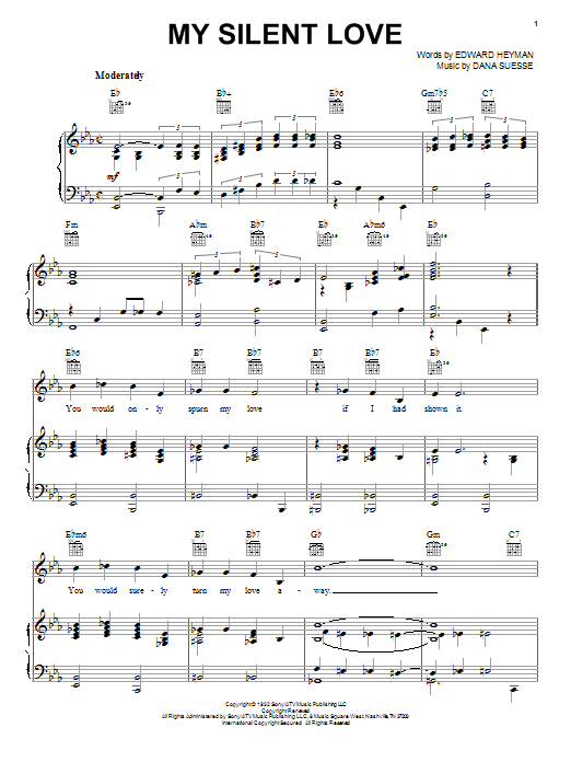 Edward Heyman My Silent Love sheet music preview music notes and score for Piano, Vocal & Guitar (Right-Hand Melody) including 5 page(s)