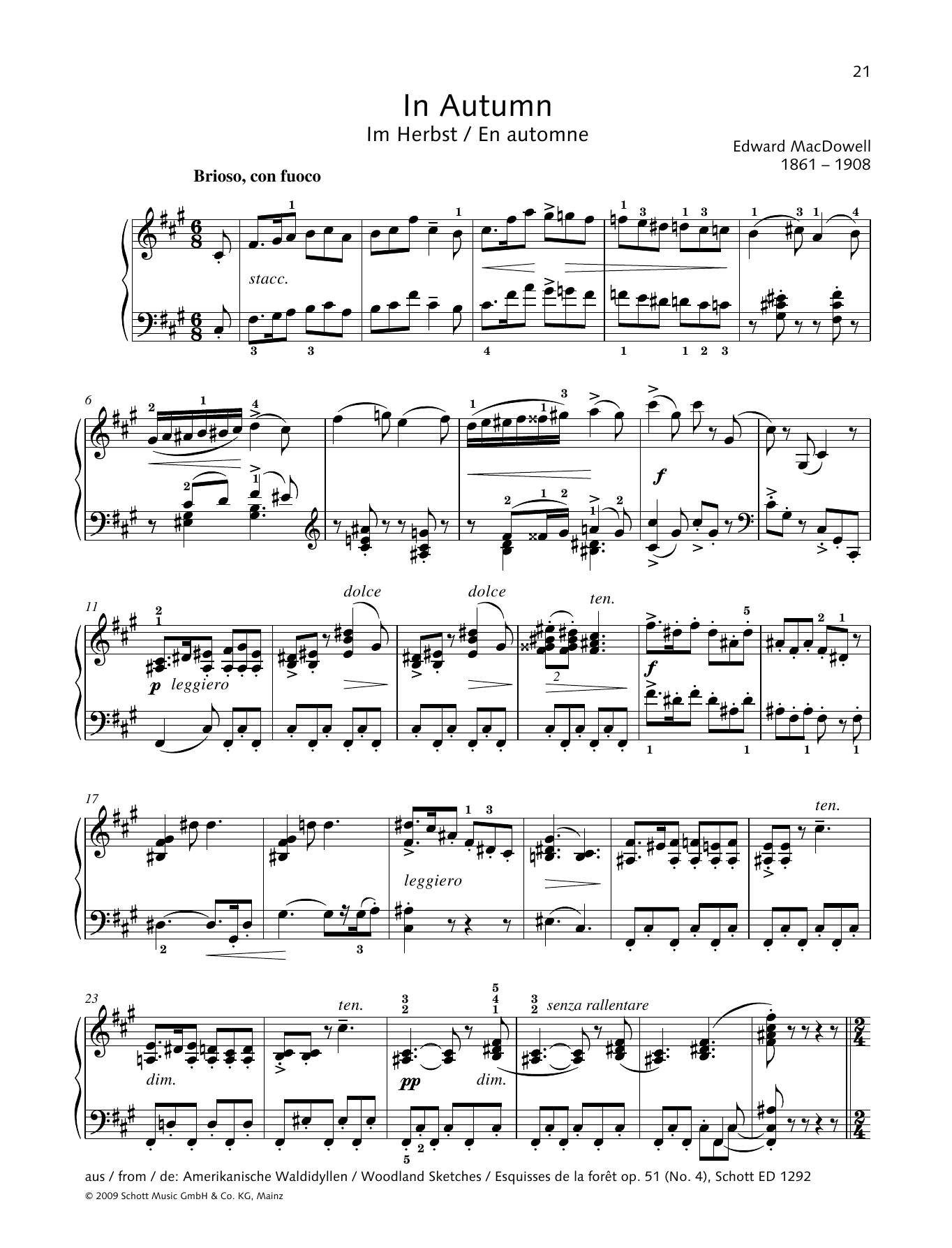 Learn to play Edward MacDowell In Autumn sheet music for Piano Solo in minutes. Edward MacDowell In Autumn sheet music preview music notes and score for Piano Solo including 3 page(s)