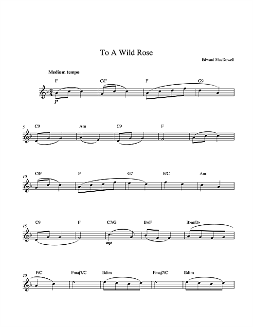Learn to play Edward MacDowell To a Wild Rose sheet music for Piano Solo in minutes. Edward MacDowell To a Wild Rose sheet music preview music notes and score for Piano Solo including 1 page(s)