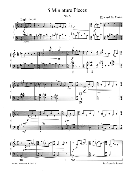 Learn to play Edward McGuire Five Miniature Pieces: No. 5 sheet music for Piano in minutes. Edward McGuire Five Miniature Pieces: No. 5 sheet music notes and chords