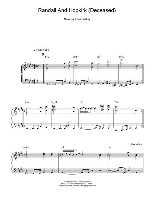 Learn to play Edwin Astley Randall And Hopkirk (Deceased) sheet music for Piano in minutes. Edwin Astley Randall And Hopkirk (Deceased) sheet music notes and chords