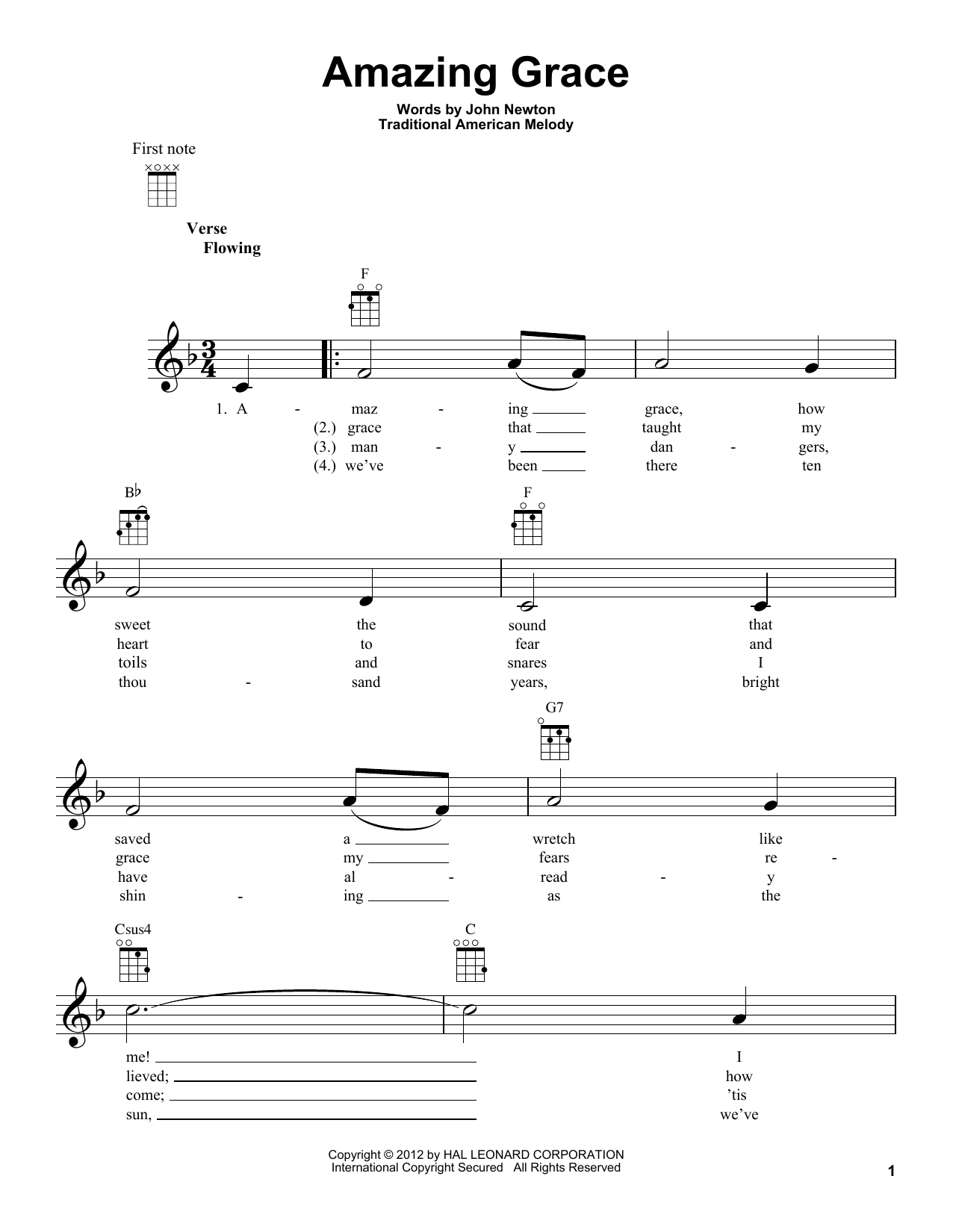 Learn to play Edwin O. Excell Amazing Grace sheet music for Ukulele in minutes. Edwin O. Excell Amazing Grace sheet music preview music notes and score for Ukulele including 2 page(s)