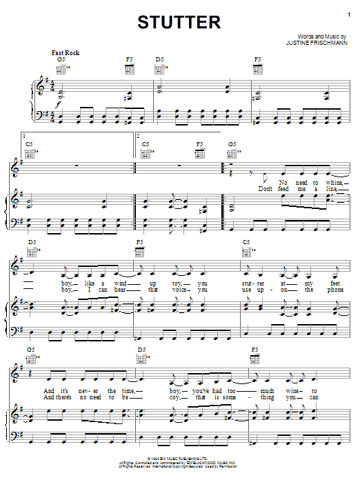 Learn to play Elastica Stutter sheet music for Piano, Vocal & Guitar (Right-Hand Melody) in minutes. Elastica Stutter sheet music notes and chords