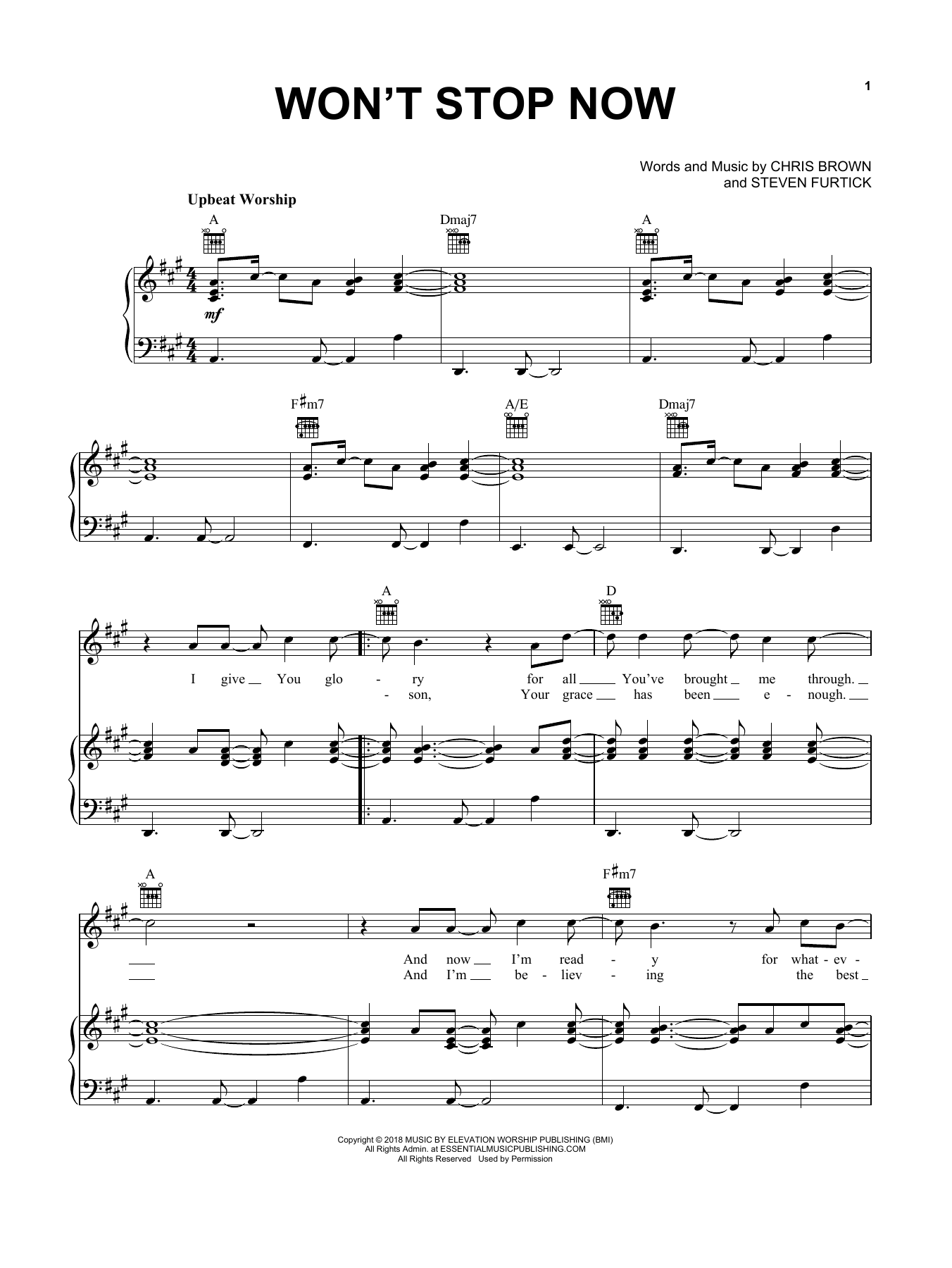Learn to play Elevation Worship Won't Stop Now sheet music for Piano, Vocal & Guitar (Right-Hand Melody) in minutes. Elevation Worship Won't Stop Now sheet music preview music notes and score for Piano, Vocal & Guitar (Right-Hand Melody) including 6 page(s)