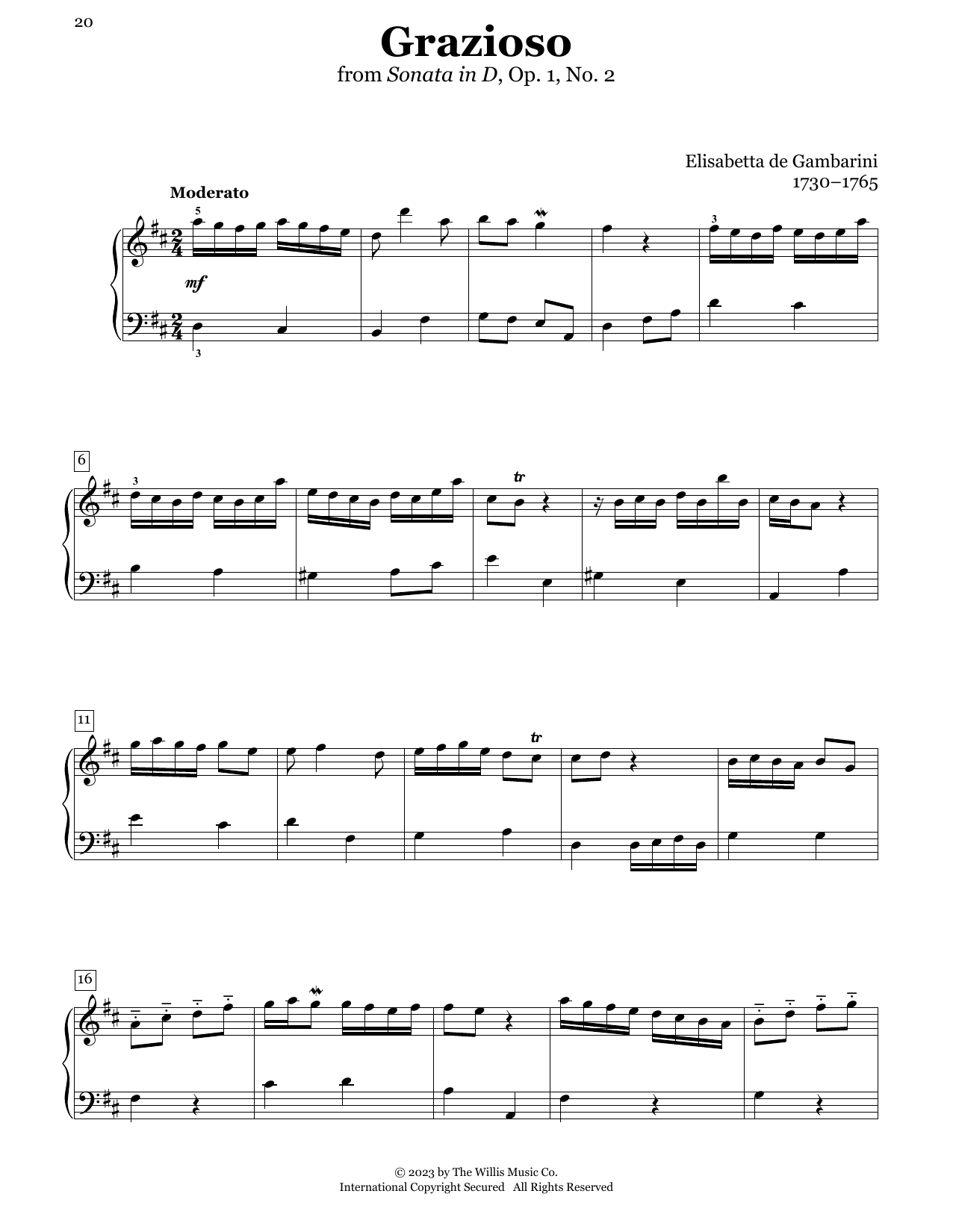 Elisabetta de Gambarini Grazioso, Op. 1, No. 2 sheet music, chords, lyrics - Printable PDF for Educational Piano