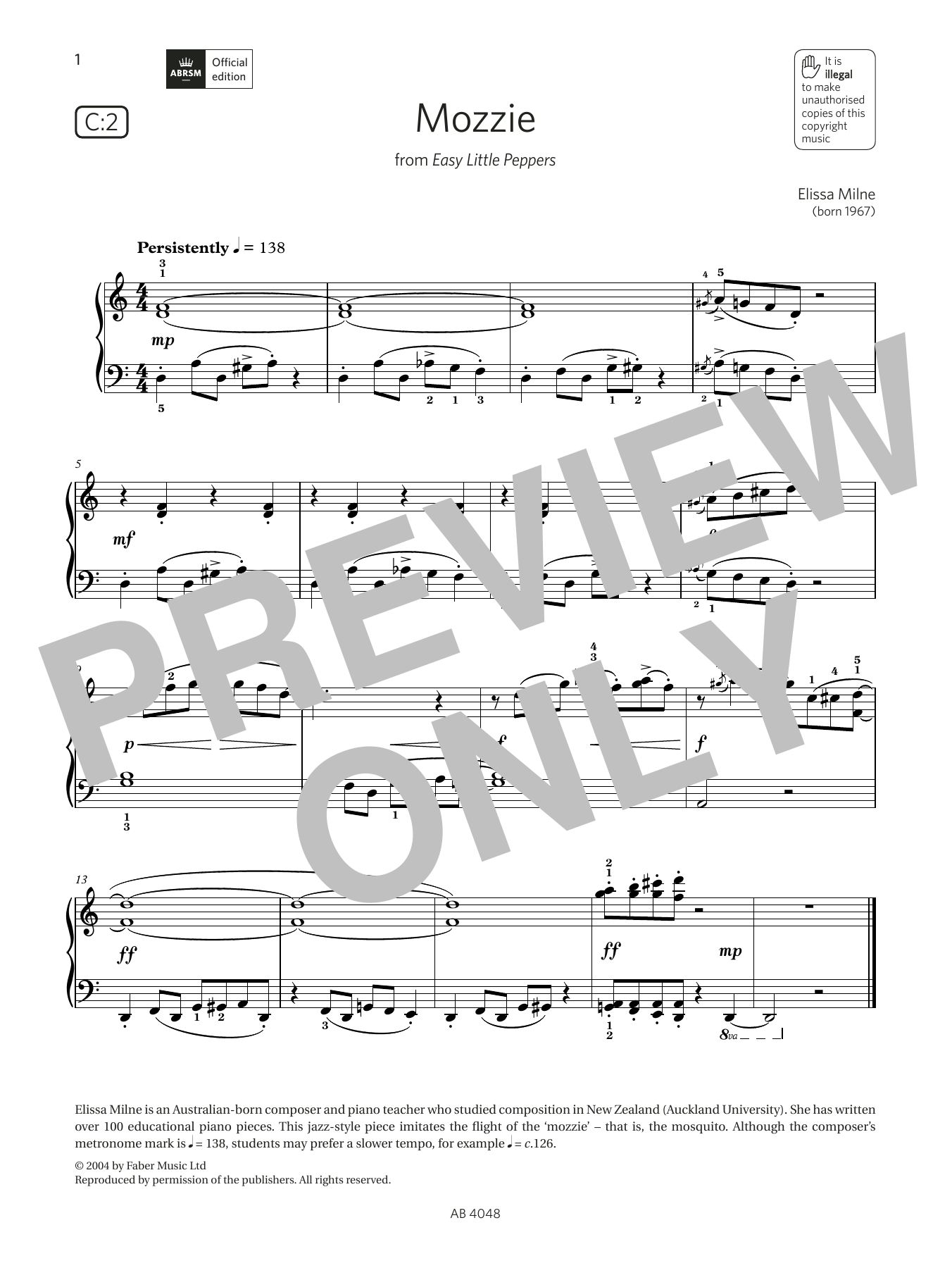 Elissa Milne Mozzie (Grade 2, list C2, from the ABRSM Piano Syllabus 2023 & 2024) sheet music, chords, lyrics - Printable PDF for Piano Solo