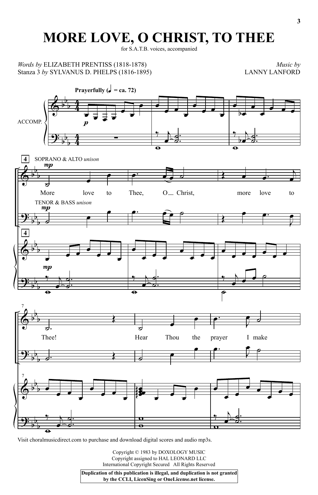 Elizabeth Prentiss, Sylvanus D. Phelps and Lanny Lanford More Love, O Christ, To Thee sheet music, chords, lyrics - Printable PDF for SATB Choir