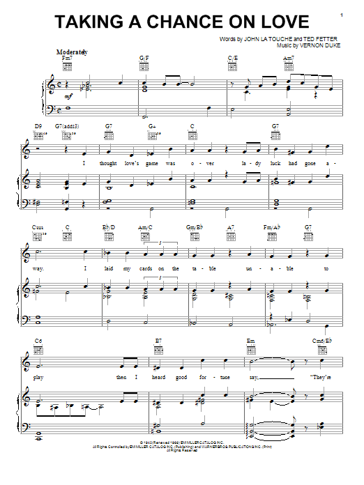 Learn to play Ella Fitzgerald Taking A Chance On Love sheet music for Piano, Vocal & Guitar (Right-Hand Melody) in minutes. Ella Fitzgerald Taking A Chance On Love sheet music notes and chords