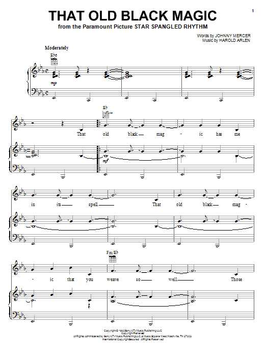 Learn to play Ella Fitzgerald That Old Black Magic sheet music for Piano, Vocal & Guitar (Right-Hand Melody) in minutes. Ella Fitzgerald That Old Black Magic sheet music notes and chords
