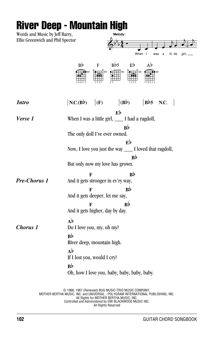 Ike & Tina Turner River Deep - Mountain High sheet music, chords, lyrics - Printable PDF for Lyrics & Chords