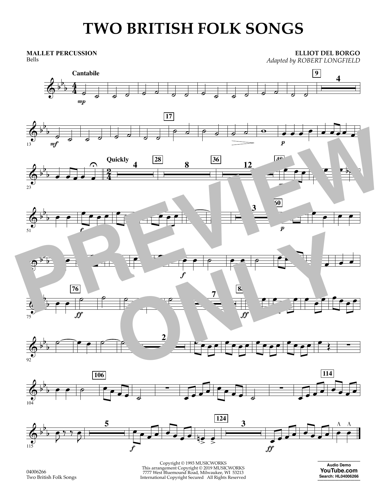 Elliot Del Borgo Two British Folk Songs (arr. Robert Longfield) - Mallet Percussion sheet music preview music notes and score for Concert Band including 1 page(s)