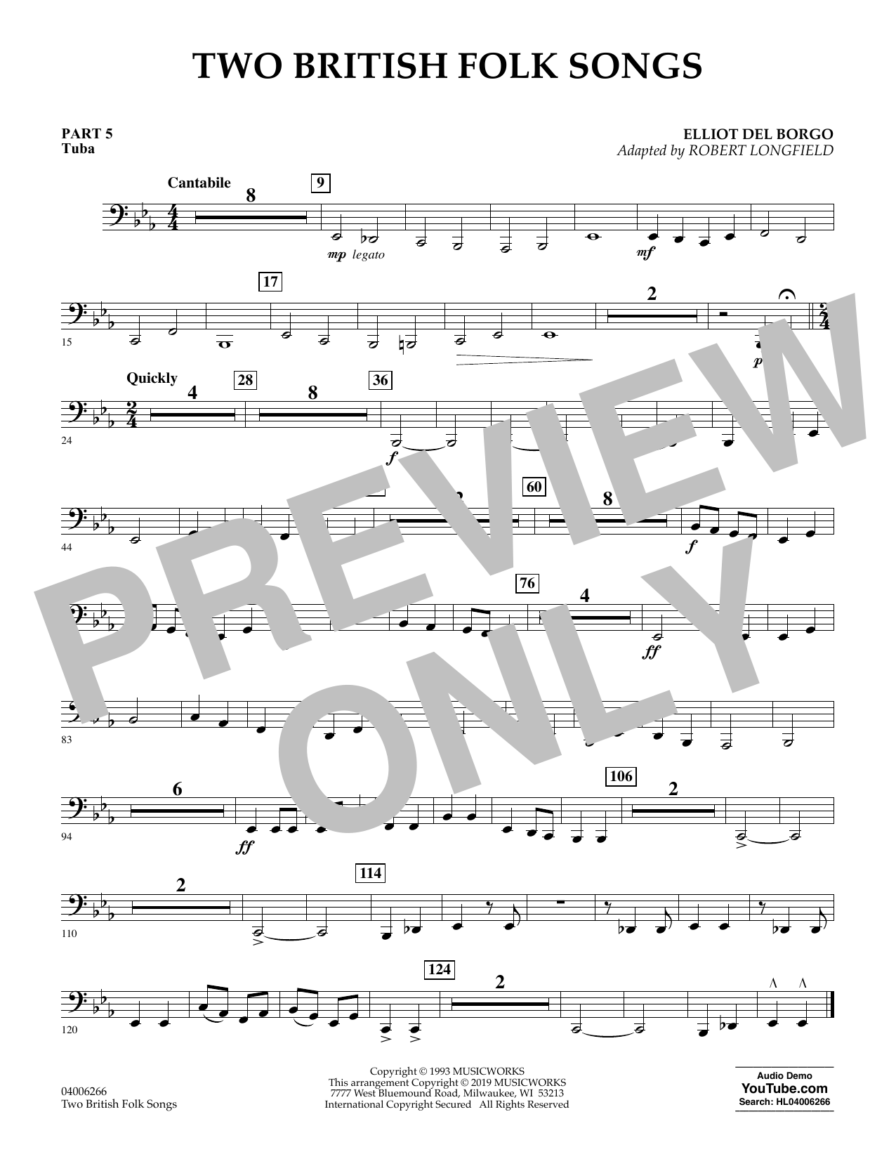 Learn to play Elliot Del Borgo Two British Folk Songs (arr. Robert Longfield) - Pt.5 - Tuba sheet music for Concert Band in minutes. Elliot Del Borgo Two British Folk Songs (arr. Robert Longfield) - Pt.5 - Tuba sheet music preview music notes and score for Concert Band including 1 page(s)