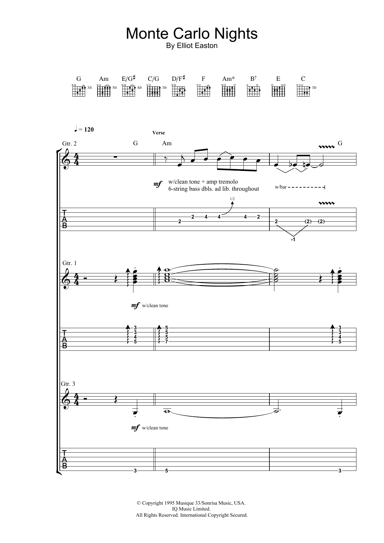 Elliot Easton Monte Carlo Nights (from Jackie Brown) sheet music preview music notes and score for Guitar Tab including 7 page(s)