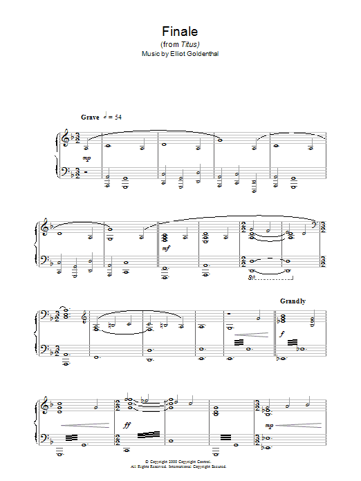Elliot Goldenthal Finale (from Titus) sheet music preview music notes and score for Piano including 2 page(s)