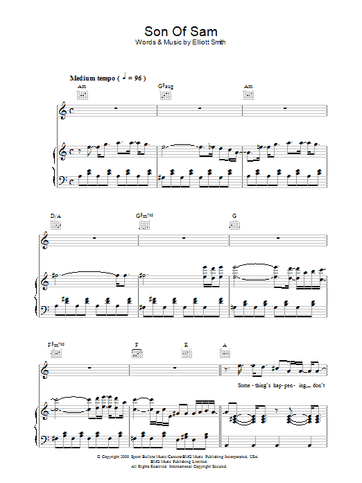 Elliott Smith Son Of Sam sheet music preview music notes and score for Piano, Vocal & Guitar (Right-Hand Melody) including 7 page(s)
