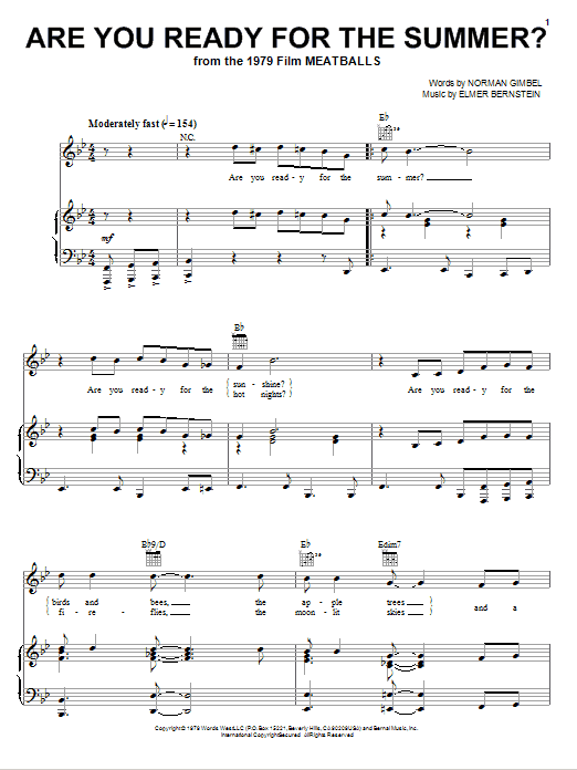Elmer Bernstein Are You Ready For The Summer? sheet music, chords, lyrics - Printable PDF for Piano, Vocal & Guitar (Right-Hand Melody)