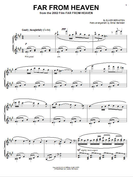 Learn to play Elmer Bernstein Far From Heaven sheet music for Piano in minutes. Elmer Bernstein Far From Heaven sheet music preview music notes and score for Piano including 3 page(s)