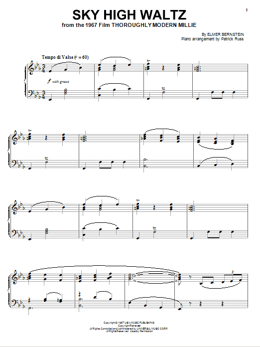 Learn to play Elmer Bernstein Sky High Waltz sheet music for Piano in minutes. Elmer Bernstein Sky High Waltz sheet music preview music notes and score for Piano including 3 page(s)