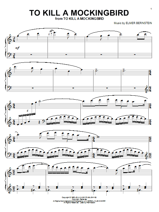 Learn to play Elmer Bernstein To Kill A Mockingbird sheet music for Piano in minutes. Elmer Bernstein To Kill A Mockingbird sheet music preview music notes and score for Piano including 5 page(s)