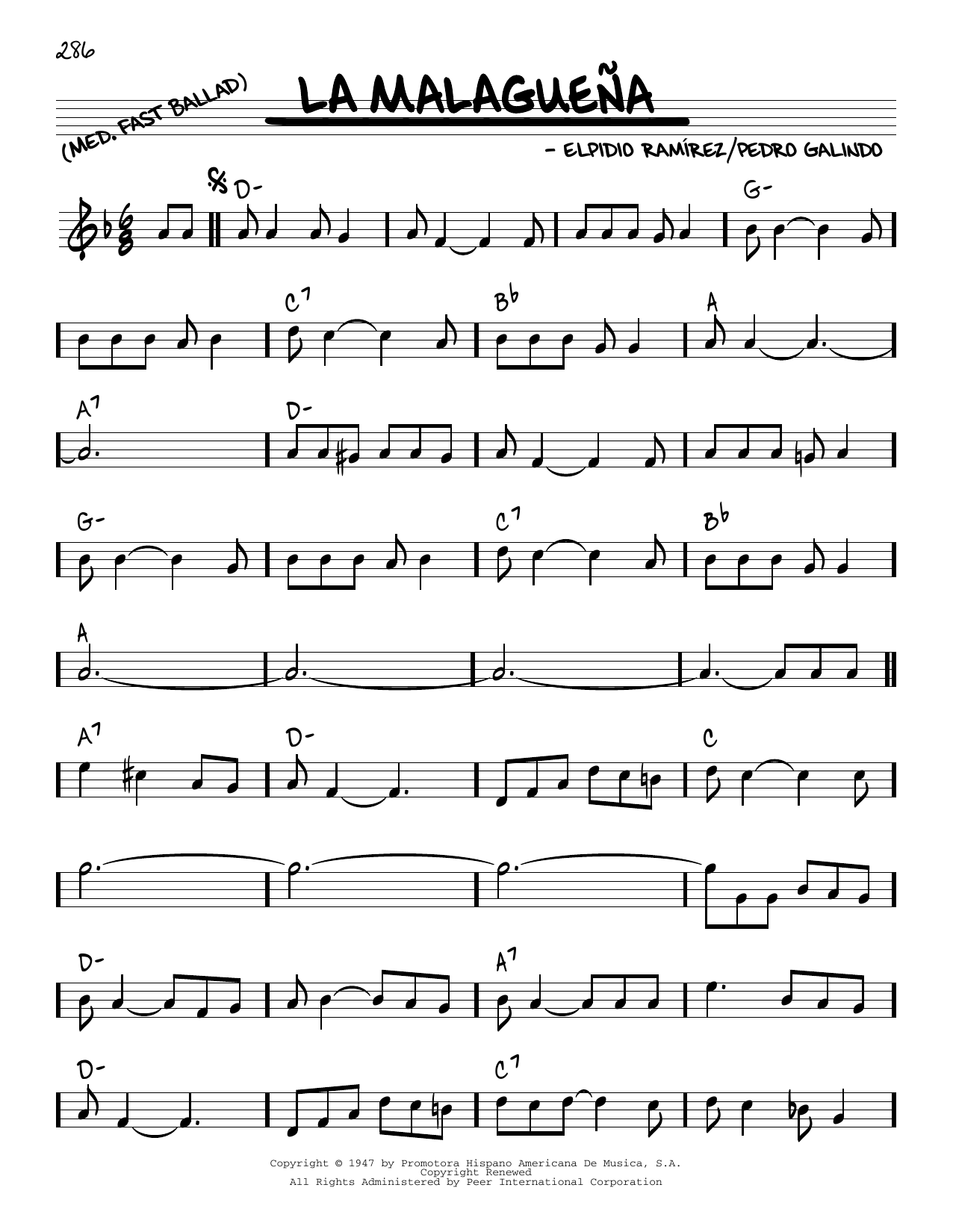 Learn to play Elpidio Ramirez La Malaguena sheet music for Real Book – Melody & Chords in minutes. Elpidio Ramirez La Malaguena sheet music preview music notes and score for Real Book – Melody & Chords including 2 page(s)