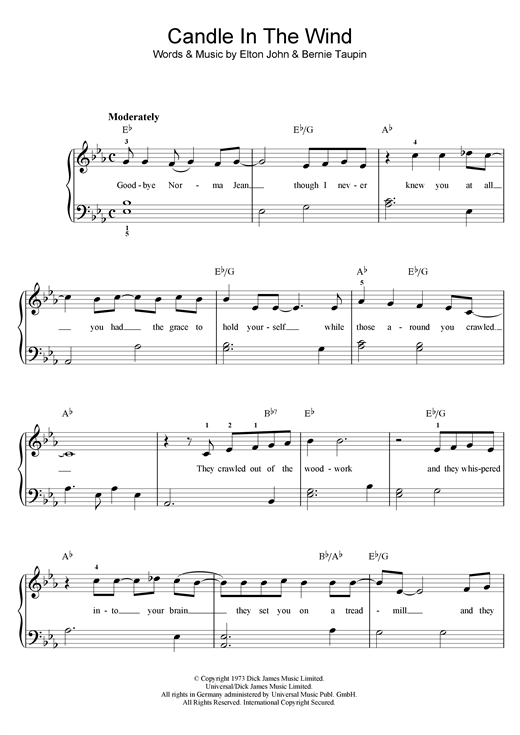 Learn to play Elton John Candle In The Wind sheet music for Piano in minutes. Elton John Candle In The Wind sheet music notes and chords