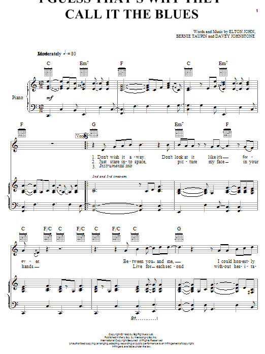 Learn to play Elton John I Guess That's Why They Call It The Blues sheet music for Piano & Vocal in minutes. Elton John I Guess That's Why They Call It The Blues sheet music notes and chords
