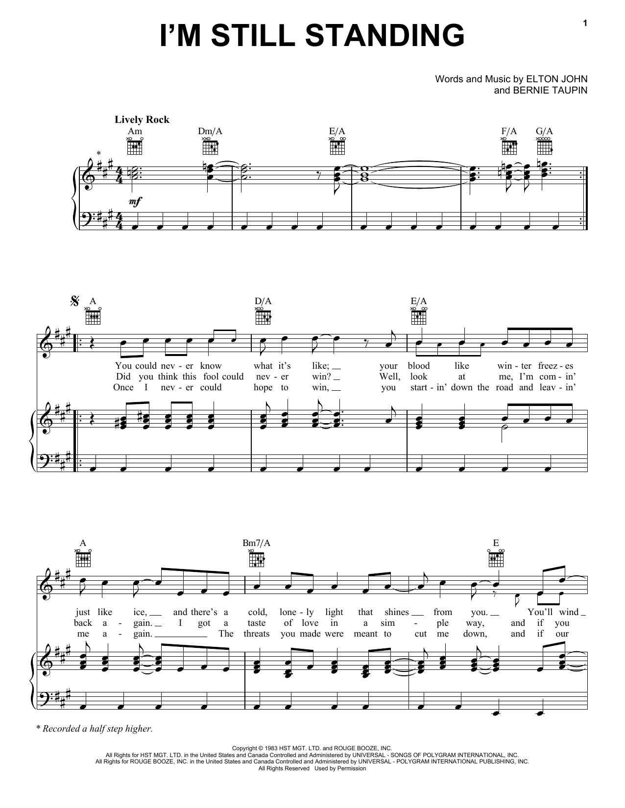 Learn to play Elton John I'm Still Standing sheet music for Piano, Vocal & Guitar (Right-Hand Melody) in minutes. Elton John I'm Still Standing sheet music notes and chords