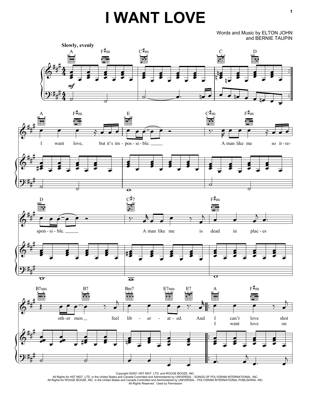 Learn to play Elton John I Want Love sheet music for Piano, Vocal & Guitar (Right-Hand Melody) in minutes. Elton John I Want Love sheet music notes and chords