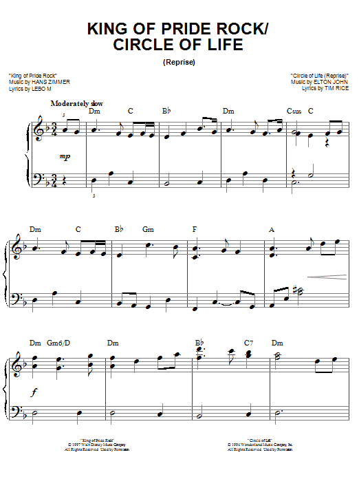 Learn to play Elton John King Of Pride Rock sheet music for Easy Piano in minutes. Elton John King Of Pride Rock sheet music notes and chords