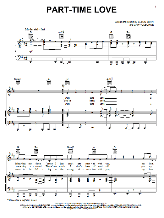 Elton John "PartTime Love" Sheet Music Download Printable PDF Music