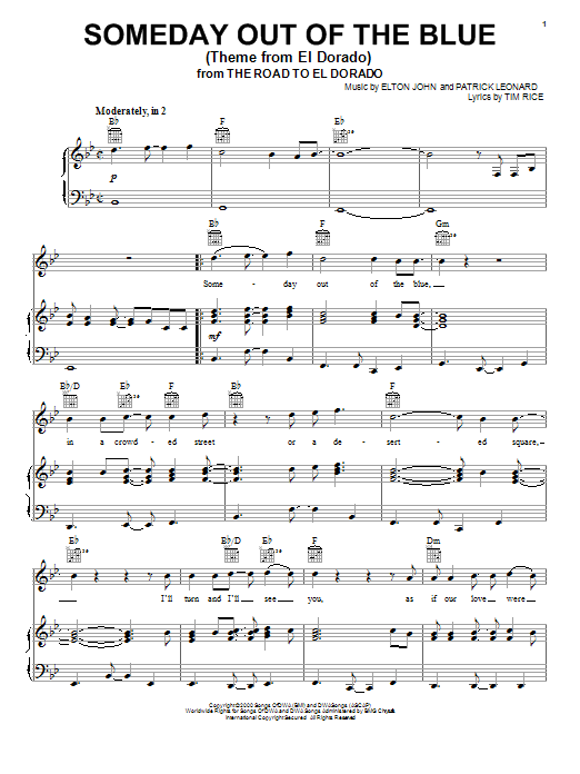Elton John Someday Out Of The Blue (Theme from El Dorado) sheet music preview music notes and score for Piano, Vocal & Guitar (Right-Hand Melody) including 7 page(s)