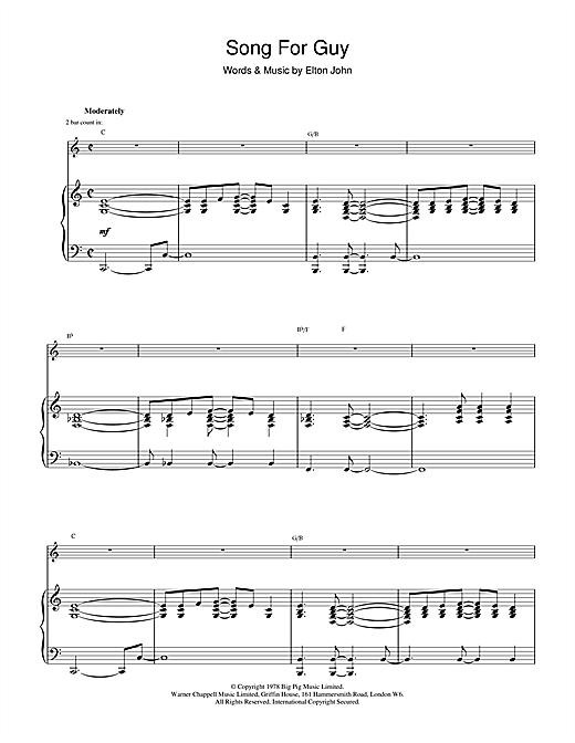 Learn to play Elton John Song For Guy sheet music for Piano in minutes. Elton John Song For Guy sheet music notes and chords