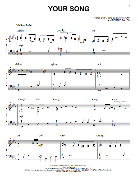 Learn to play Elton John Your Song sheet music for Piano in minutes. Elton John Your Song sheet music notes and chords