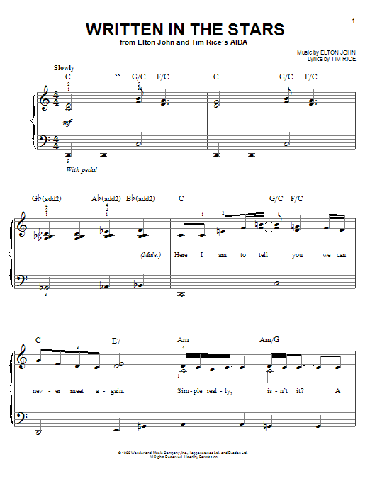 Learn to play Elton John & LeAnn Rimes Written In The Stars sheet music for Easy Piano in minutes. Elton John & LeAnn Rimes Written In The Stars sheet music preview music notes and score for Easy Piano including 5 page(s)