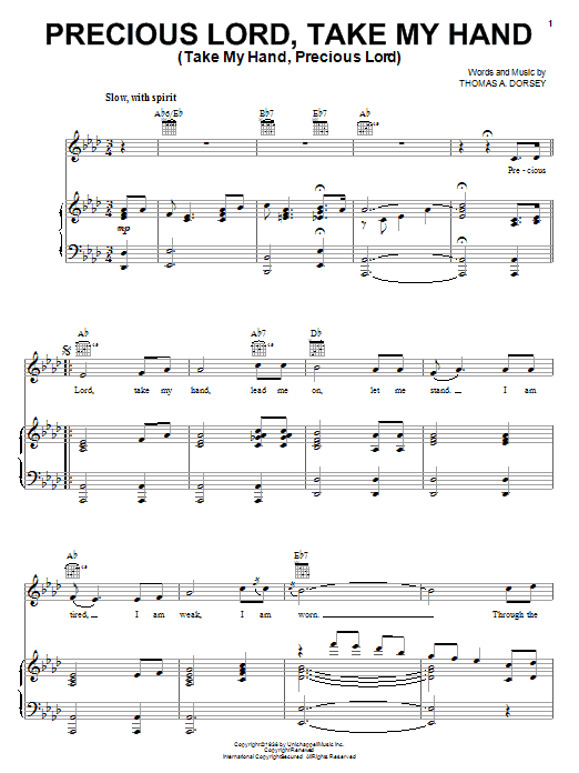 Elvis Presley Precious Lord, Take My Hand (Take My Hand, Precious Lord) sheet music, chords, lyrics - Printable PDF for Piano, Vocal & Guitar (Right-Hand Melody)