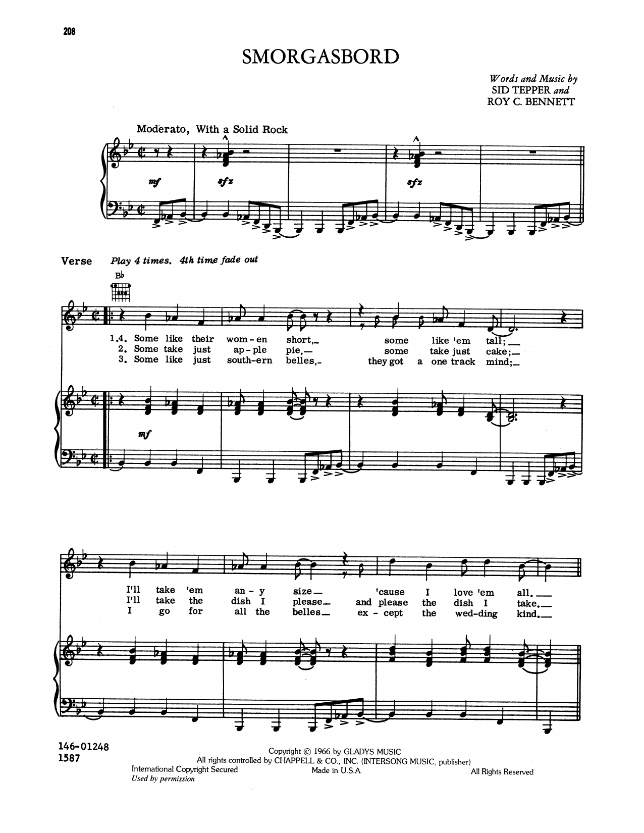 Elvis Presley Smorgasbord sheet music, chords, lyrics - Printable PDF for Piano, Vocal & Guitar Chords (Right-Hand Melody)