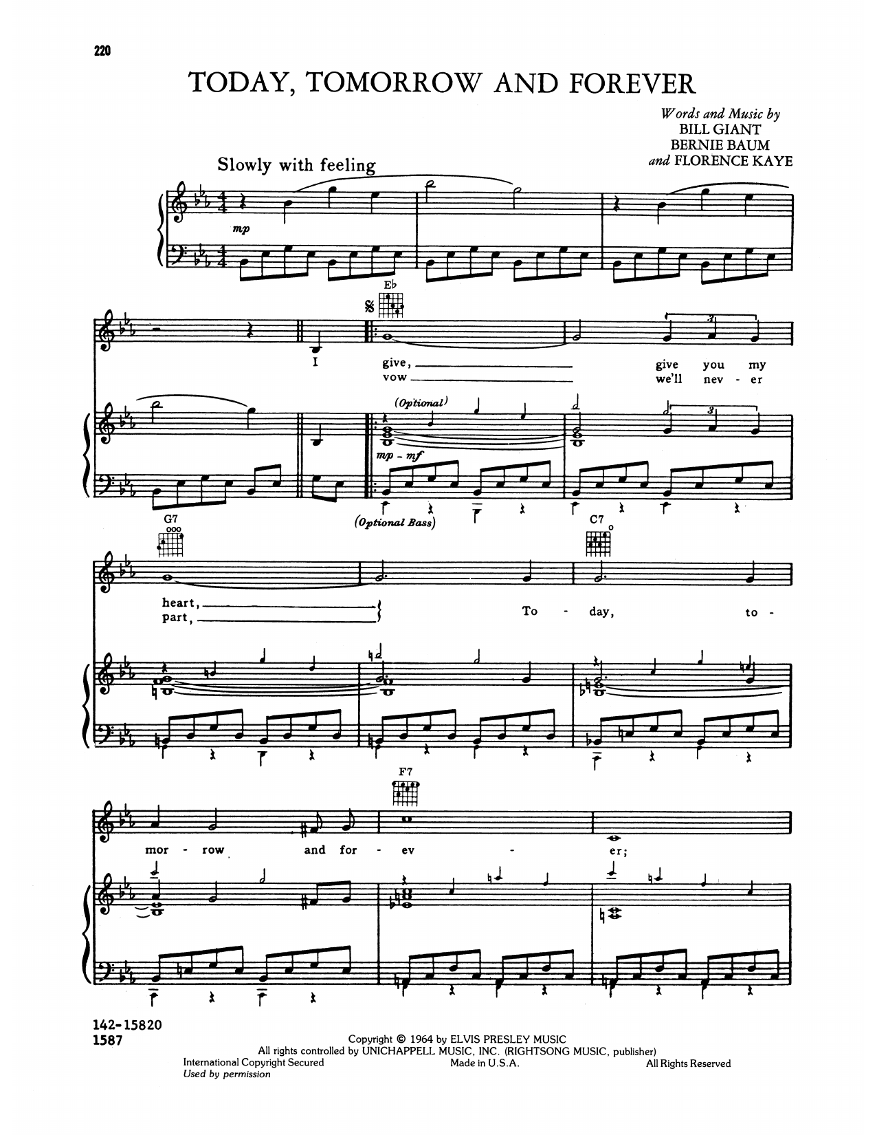 Elvis Presley Today, Tomorrow And Forever sheet music, chords, lyrics - Printable PDF for Piano, Vocal & Guitar Chords (Right-Hand Melody)