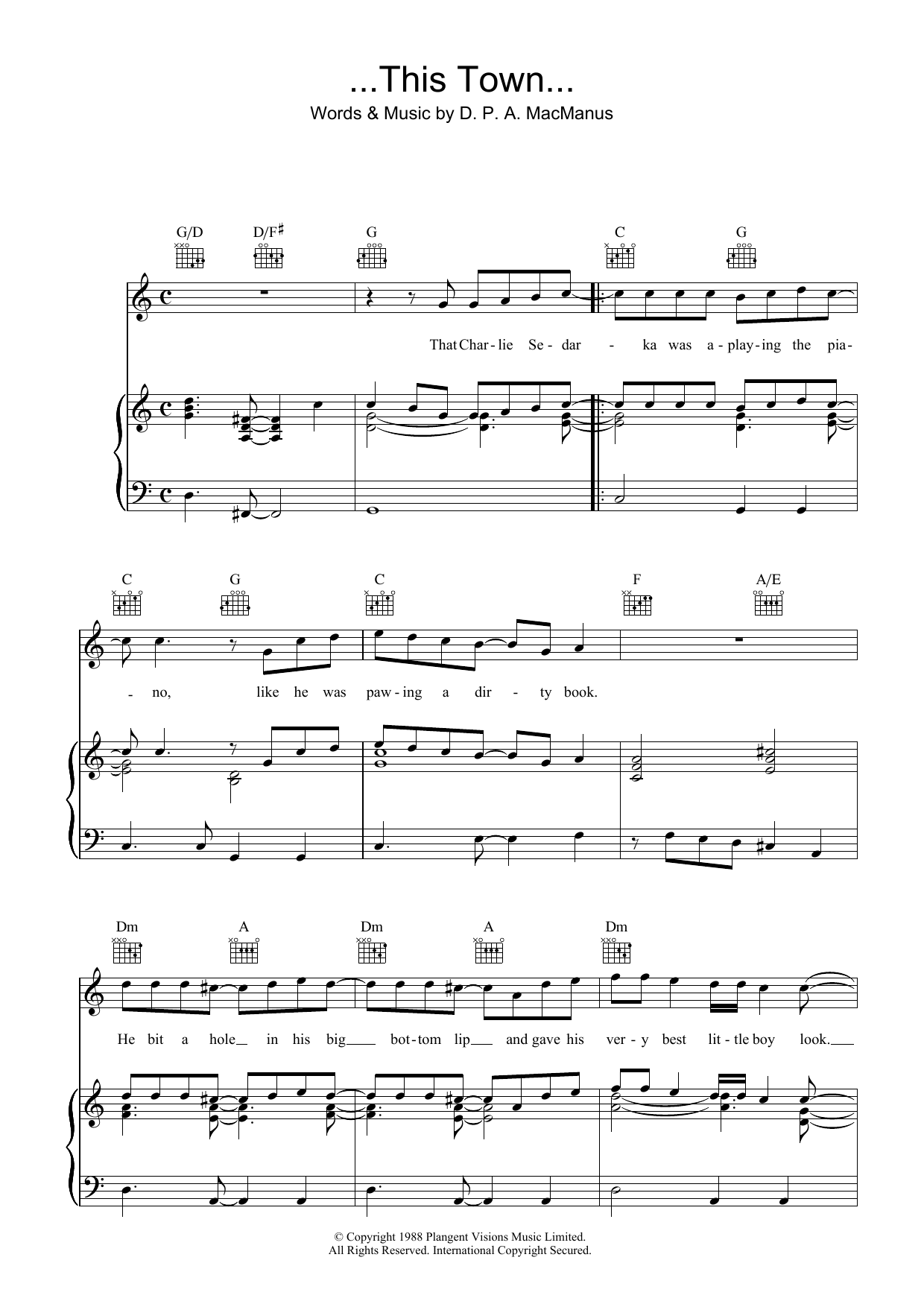 Elvis Costello ...This Town... sheet music preview music notes and score for Piano, Vocal & Guitar (Right-Hand Melody) including 7 page(s)