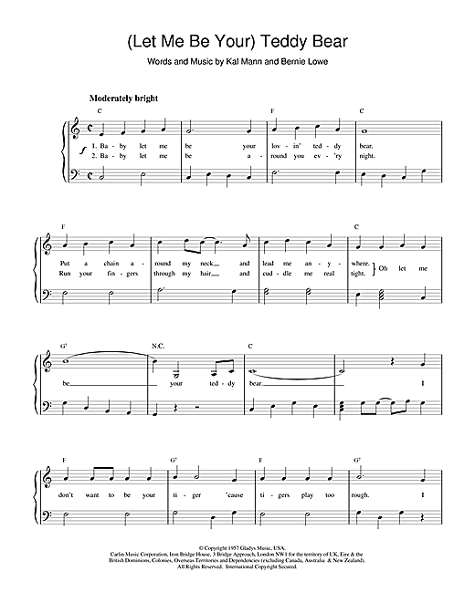 Learn to play Elvis Presley (Let Me Be Your) Teddy Bear sheet music for Piano, Vocal & Guitar (Right-Hand Melody) in minutes. Elvis Presley (Let Me Be Your) Teddy Bear sheet music notes and chords