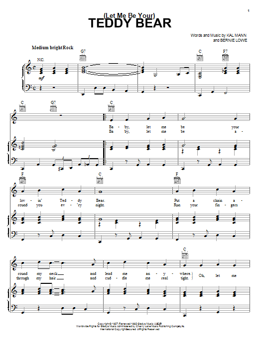 Learn to play Elvis Presley (Let Me Be Your) Teddy Bear sheet music for Piano, Vocal & Guitar (Right-Hand Melody) in minutes. Elvis Presley (Let Me Be Your) Teddy Bear sheet music notes and chords