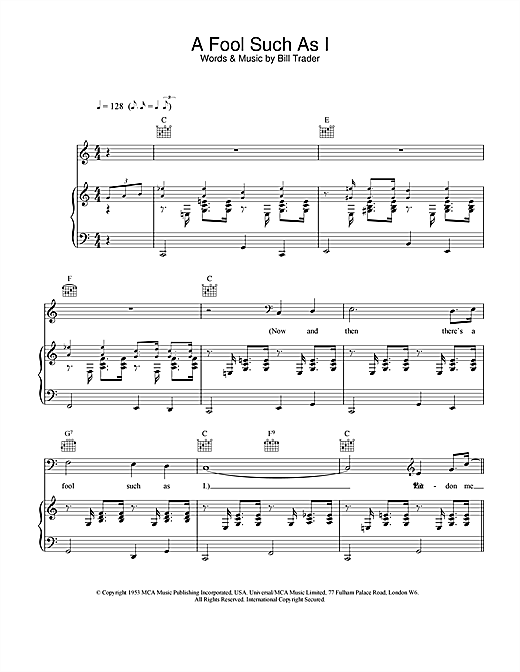 Learn to play Elvis Presley (Now And Then There's) A Fool Such As I sheet music for Piano, Vocal & Guitar in minutes. Elvis Presley (Now And Then There's) A Fool Such As I sheet music notes and chords