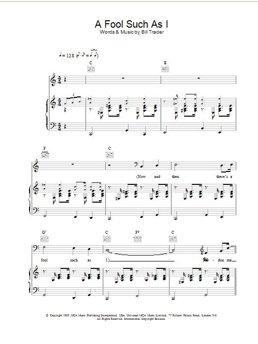 Learn to play Elvis Presley (Now And Then There's) A Fool Such As I sheet music for Piano, Vocal & Guitar in minutes. Elvis Presley (Now And Then There's) A Fool Such As I sheet music preview music notes and score for Piano, Vocal & Guitar including 4 page(s)